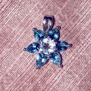 Sterling Blue & White Topaz flower pendant
